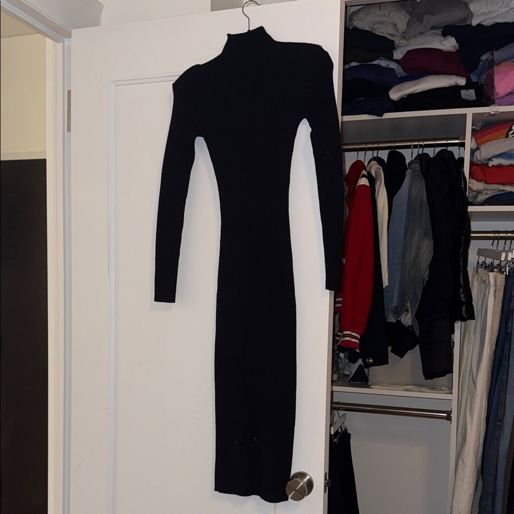 Astr Black Ribbed Knit Dress